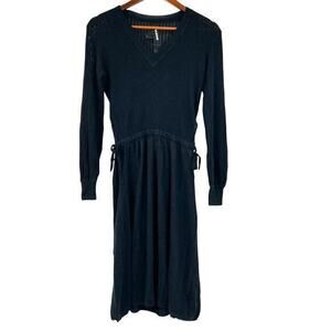 Naadam black v-neck side tie ribbed midi pullover knit dress soft size small